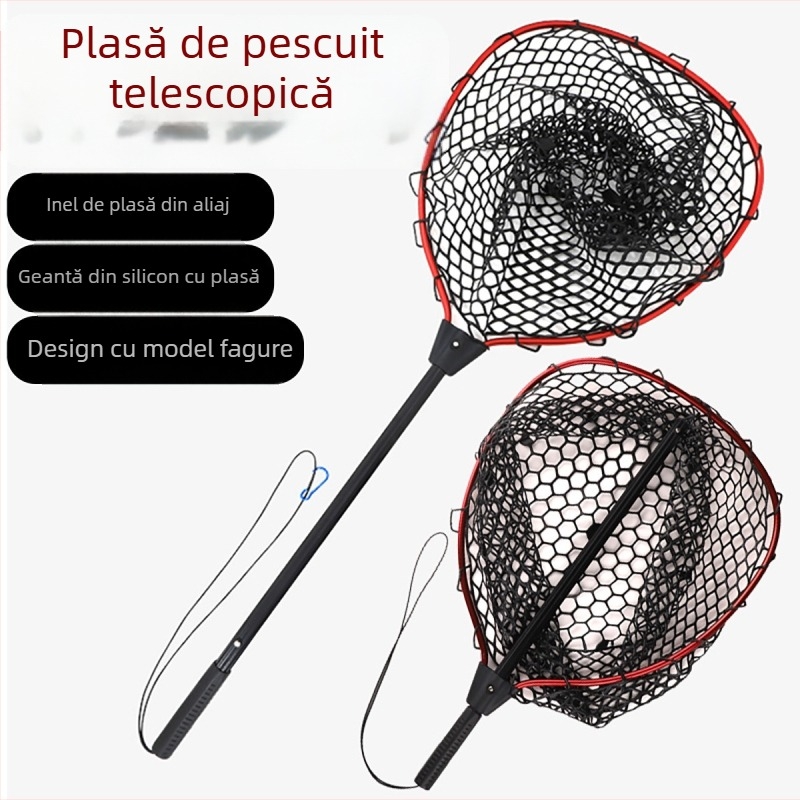 Plasă de pescuit din aliaj de aluminiu, cu husă din plasă de silicon, accesoriu portabil pentru pescuit, etichetă privată licențiată