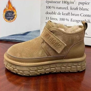 Ghete de iarnă pentru bărbați cu talpă antiderapantă din cauciuc, închidere Velcro, căptușeală din blană artificială, înălțime a tocurii 3-5 cm