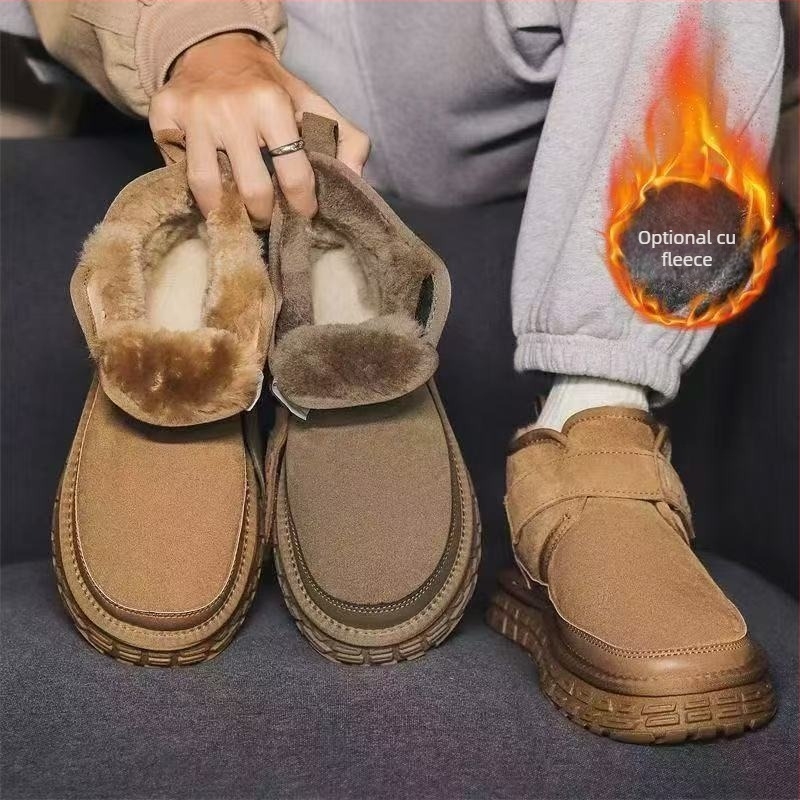 Ghete de iarnă pentru bărbați cu talpă antiderapantă din cauciuc, închidere Velcro, căptușeală din blană artificială, înălțime a tocurii 3-5 cm