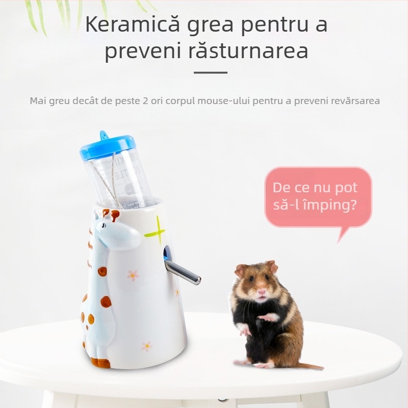 Sticlă ceramică de apă pentru hamster cu suport vertical