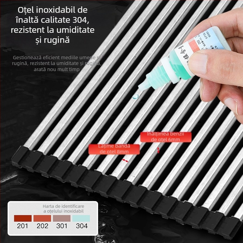 Dongxing oțel inoxidabil – raft de drenaj pentru bucătărie, roll-up, cu spațiu pliabil pentru vase
