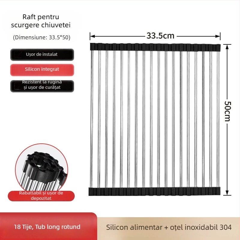 Dongxing oțel inoxidabil – raft de drenaj pentru bucătărie, roll-up, cu spațiu pliabil pentru vase