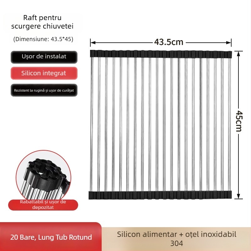 Dongxing oțel inoxidabil – raft de drenaj pentru bucătărie, roll-up, cu spațiu pliabil pentru vase