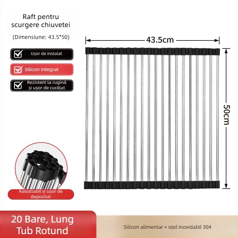 Dongxing oțel inoxidabil – raft de drenaj pentru bucătărie, roll-up, cu spațiu pliabil pentru vase