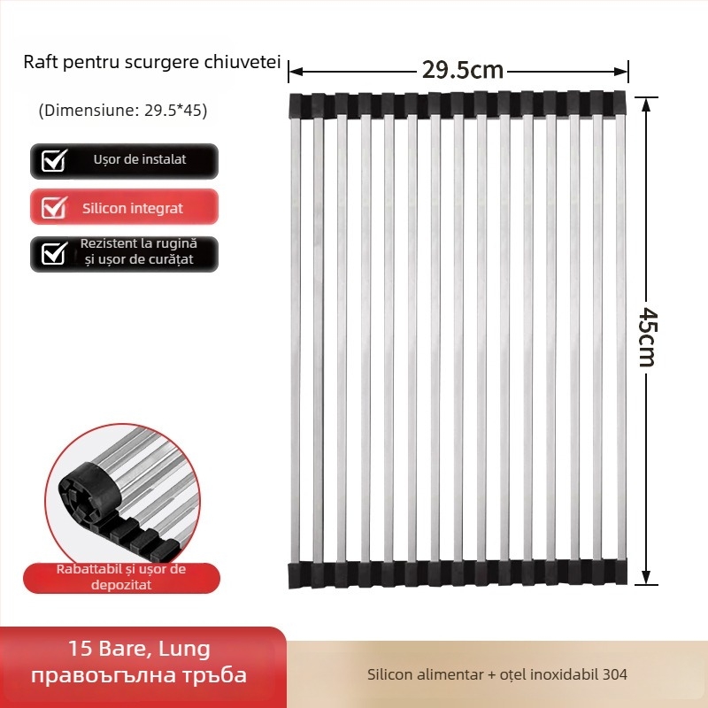 Dongxing oțel inoxidabil – raft de drenaj pentru bucătărie, roll-up, cu spațiu pliabil pentru vase