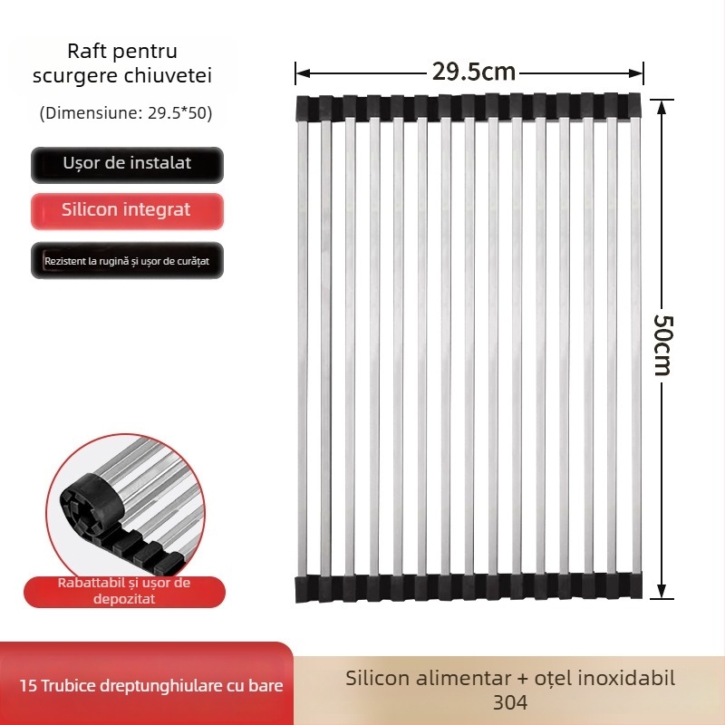 Dongxing oțel inoxidabil – raft de drenaj pentru bucătărie, roll-up, cu spațiu pliabil pentru vase