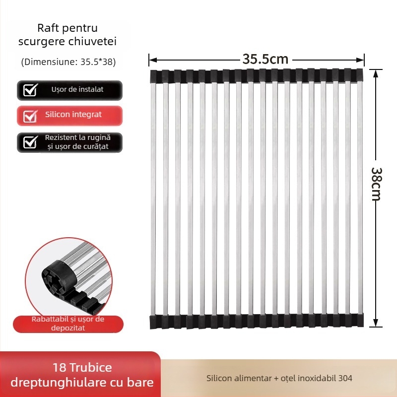 Dongxing oțel inoxidabil – raft de drenaj pentru bucătărie, roll-up, cu spațiu pliabil pentru vase