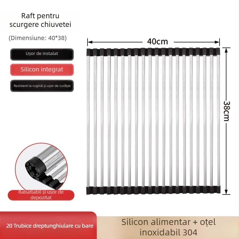 Dongxing oțel inoxidabil – raft de drenaj pentru bucătărie, roll-up, cu spațiu pliabil pentru vase