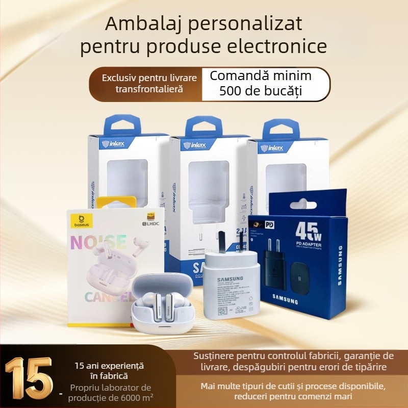 Cutie de ambalaj din carton personalizabil cu fereastră transparentă și cutie cu gaură pentru agățare pentru accesorii digitale 3C; imprimarea logo-ului disponibilă; hârtie 350 gsm