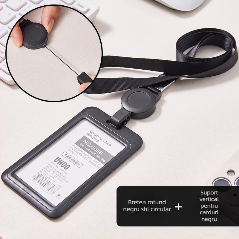 UHOO Youhe Carcasă pentru card, poliester, lanț retractabil pentru ID, stil Business/OL, pentru ID de lucru și ID de elev