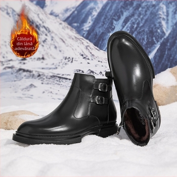 Papuci de casă de iarnă din piele de vită, talpă din cauciuc, construcție groasă, încălziți – Brand BOGARETE BV