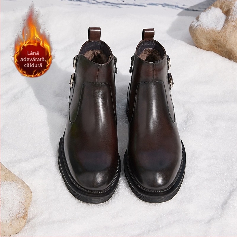 Papuci de casă de iarnă din piele de vită, talpă din cauciuc, construcție groasă, încălziți – Brand BOGARETE BV