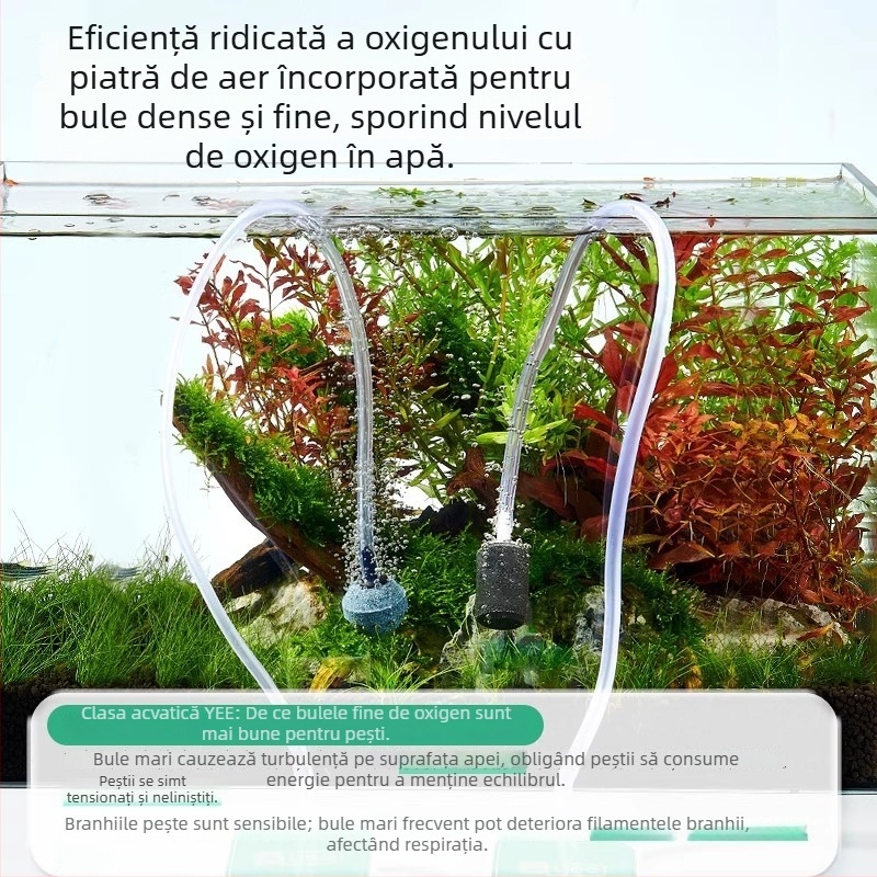 Pompa de oxigen pentru acvariu - silențioasă, integrată, mini-oxigenator pentru acvarii casnice - 560 g, brand Nepal, etichetă privată licențiată: Da