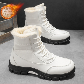 Ghete de iarnă pentru bărbați cu partea superioară din PU, talpă PVC, închidere cu șiret în față, vârf rotund, toc plat