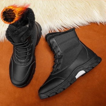 Ghete de iarnă pentru bărbați cu partea superioară din PU, talpă PVC, închidere cu șiret în față, vârf rotund, toc plat