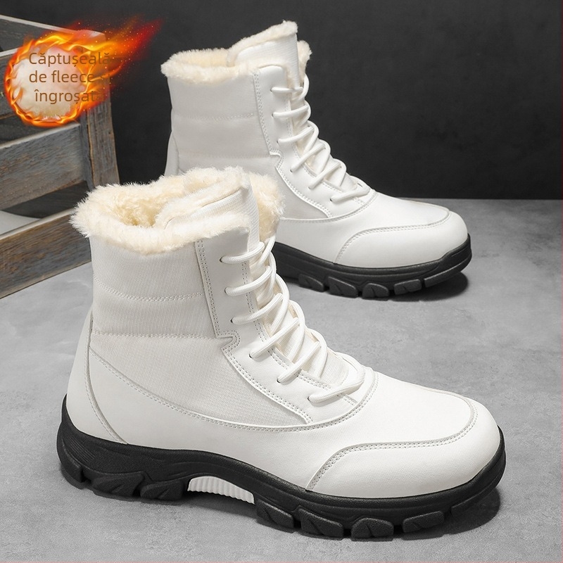 Ghete de iarnă pentru bărbați cu partea superioară din PU, talpă PVC, închidere cu șiret în față, vârf rotund, toc plat