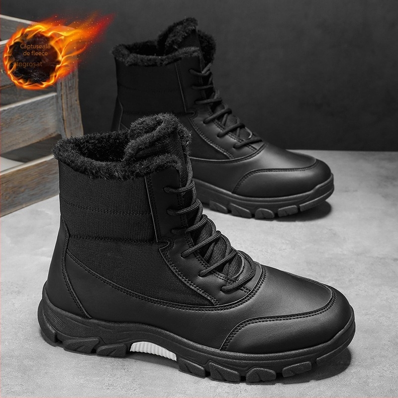 Ghete de iarnă pentru bărbați cu partea superioară din PU, talpă PVC, închidere cu șiret în față, vârf rotund, toc plat
