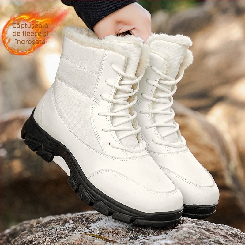 Ghete de iarnă pentru bărbați cu partea superioară din PU, talpă PVC, închidere cu șiret în față, vârf rotund, toc plat