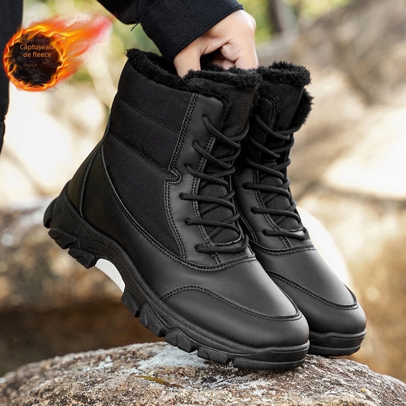 Ghete de iarnă pentru bărbați cu partea superioară din PU, talpă PVC, închidere cu șiret în față, vârf rotund, toc plat