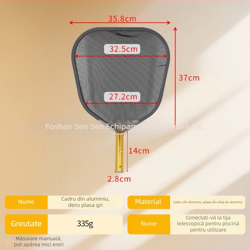 Plasă de piscină cu cadru din aluminiu – plasă densă pentru frunze și deșeuri, accesoriu de curățare pentru piscină