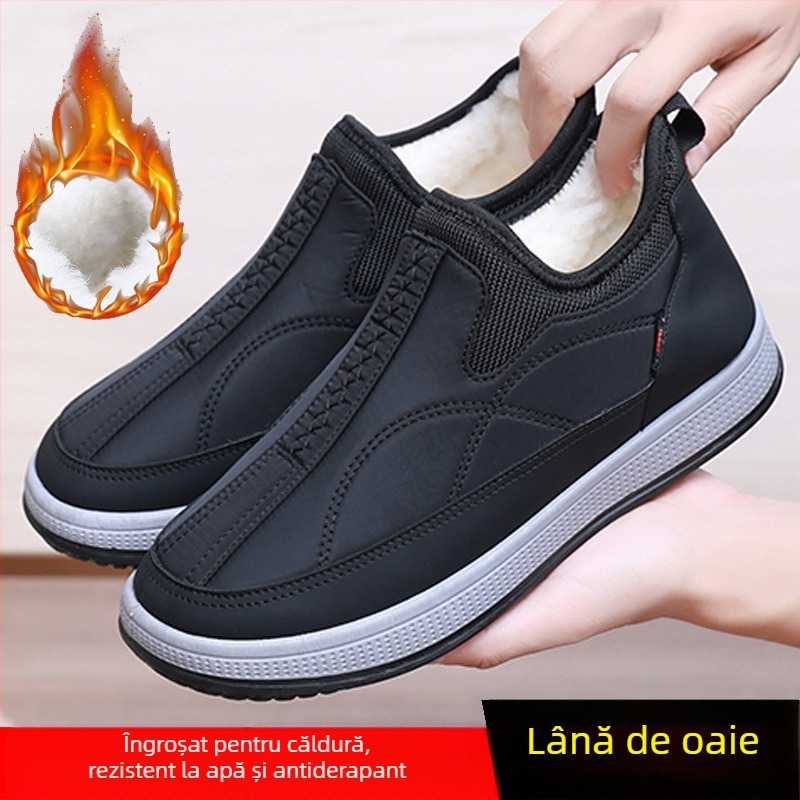 Papuci de iarnă pentru bărbați, cu căptușeală din fleece, călduroși și comozi, partea superioară din țesătură, talpă PVC, stil casual