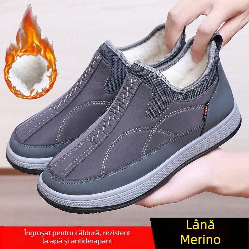 Papuci de iarnă pentru bărbați, cu căptușeală din fleece, călduroși și comozi, partea superioară din țesătură, talpă PVC, stil casual