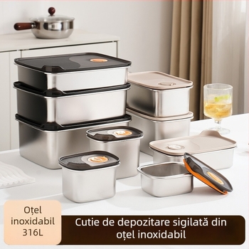 Cutie dreptunghiulară pentru păstrarea alimentelor, oțel inoxidabil 316 + PP, alimentară, capacitate 1–2 L, necompatibilă cu cuptorul cu microunde