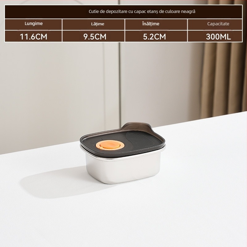 Cutie dreptunghiulară pentru păstrarea alimentelor, oțel inoxidabil 316 + PP, alimentară, capacitate 1–2 L, necompatibilă cu cuptorul cu microunde