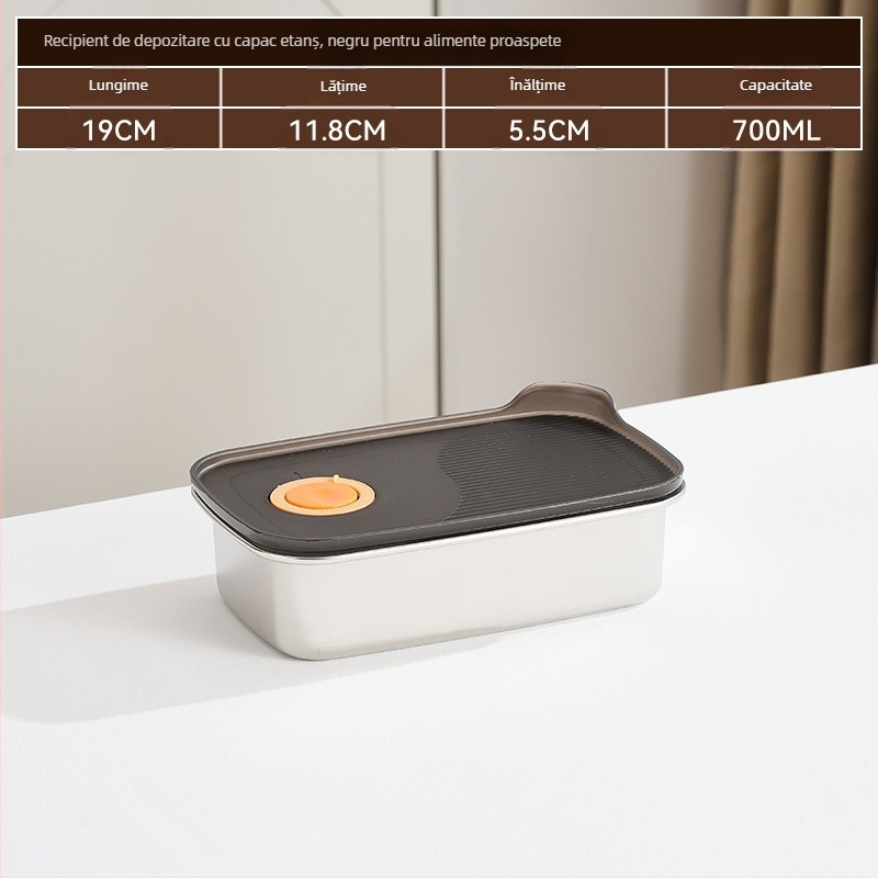 Cutie dreptunghiulară pentru păstrarea alimentelor, oțel inoxidabil 316 + PP, alimentară, capacitate 1–2 L, necompatibilă cu cuptorul cu microunde