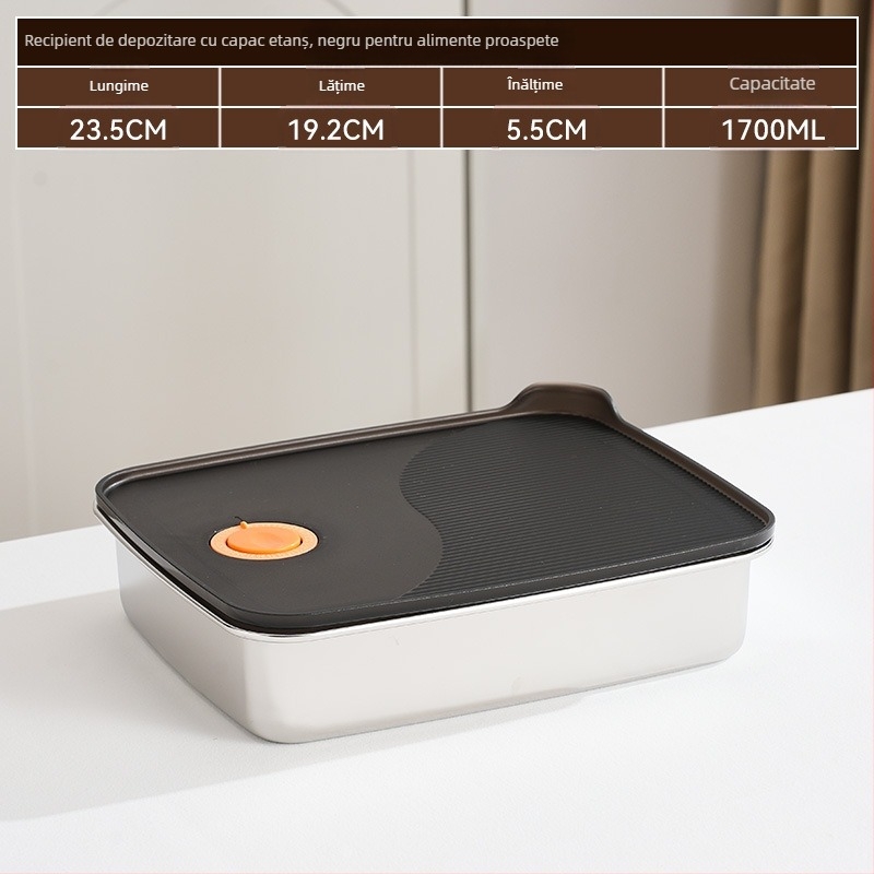 Cutie dreptunghiulară pentru păstrarea alimentelor, oțel inoxidabil 316 + PP, alimentară, capacitate 1–2 L, necompatibilă cu cuptorul cu microunde