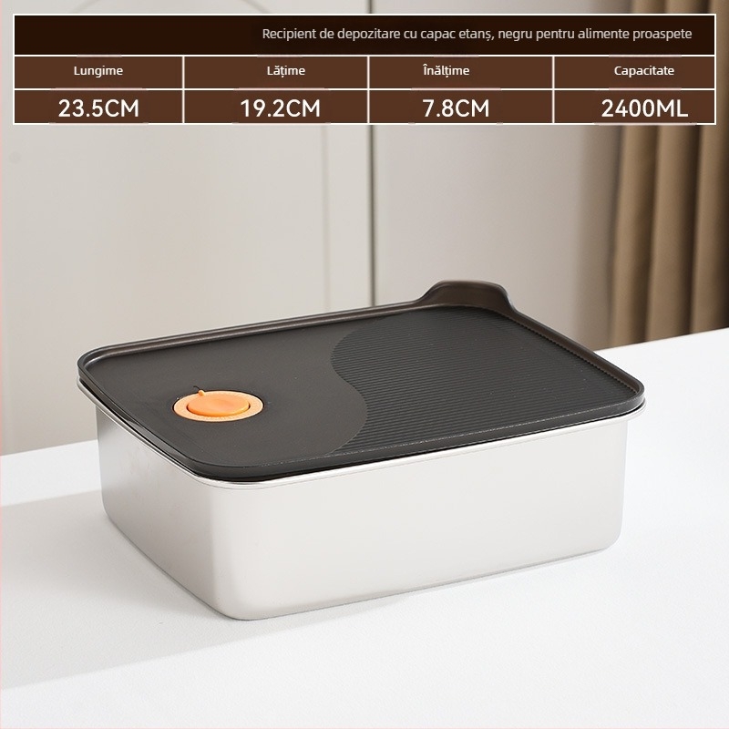 Cutie dreptunghiulară pentru păstrarea alimentelor, oțel inoxidabil 316 + PP, alimentară, capacitate 1–2 L, necompatibilă cu cuptorul cu microunde