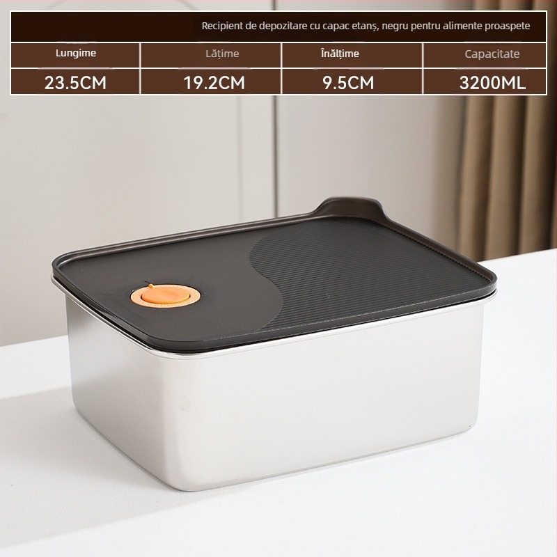Cutie dreptunghiulară pentru păstrarea alimentelor, oțel inoxidabil 316 + PP, alimentară, capacitate 1–2 L, necompatibilă cu cuptorul cu microunde