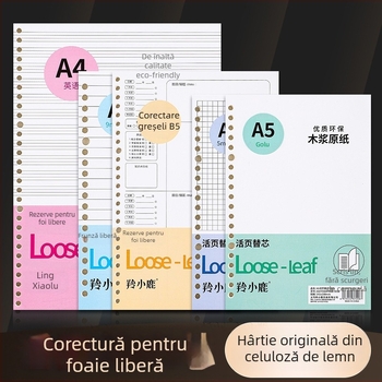 Nucleu loose-leaf pentru caiet, 60 de foi, găuri 20/26/30, pagini cu grilă, linii și goale, hârtie offset dublă, model A4HYX601, Antelope Deer