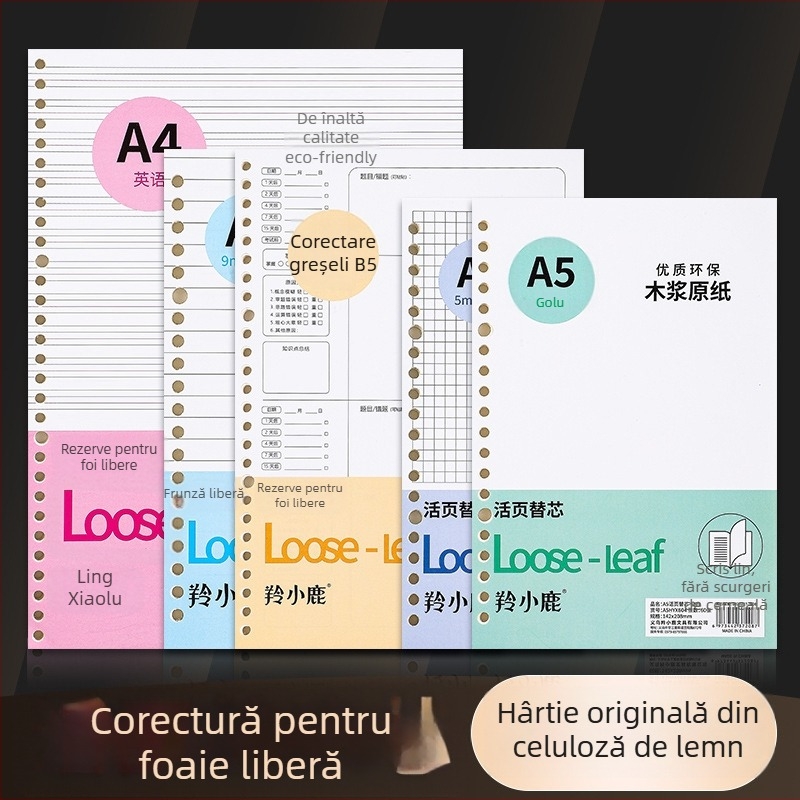 Nucleu loose-leaf pentru caiet, 60 de foi, găuri 20/26/30, pagini cu grilă, linii și goale, hârtie offset dublă, model A4HYX601, Antelope Deer