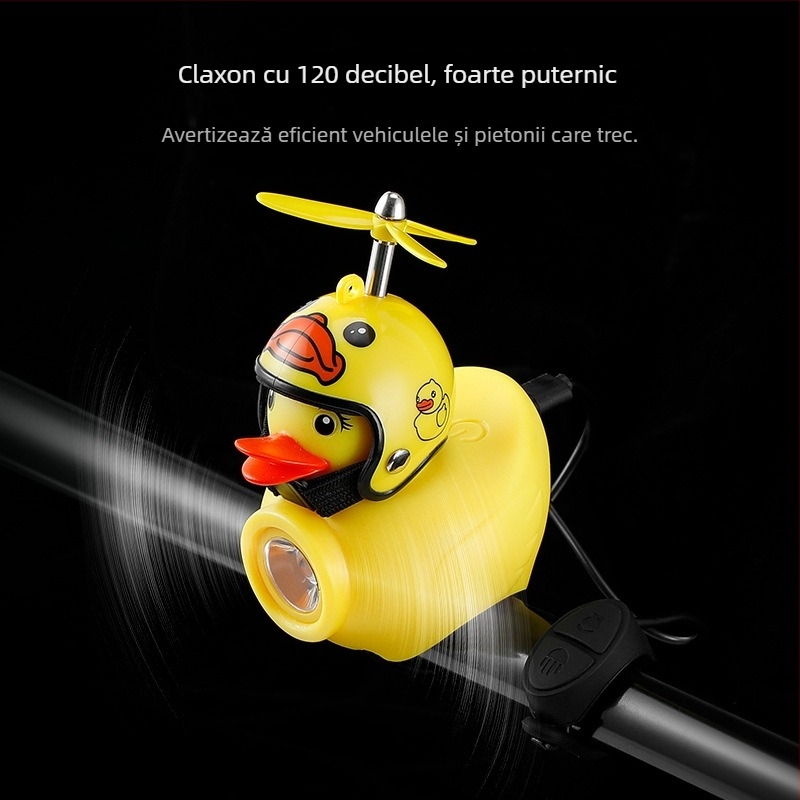 Lumină pentru bicicletă pentru copii, pentru cască, în formă de rață, prindere cu curea – 130 lm, baterie 900 mAh, material silicon+ABS, Jetcool