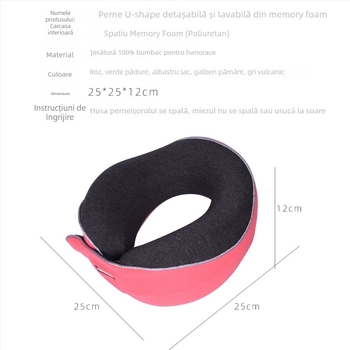 Pernă de călătorie în formă U, spumă cu memorie cu revenire lentă, sprijin pentru gât, husă din bumbac natural, ușoară