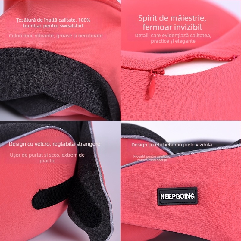 Pernă de călătorie în formă U, spumă cu memorie cu revenire lentă, sprijin pentru gât, husă din bumbac natural, ușoară