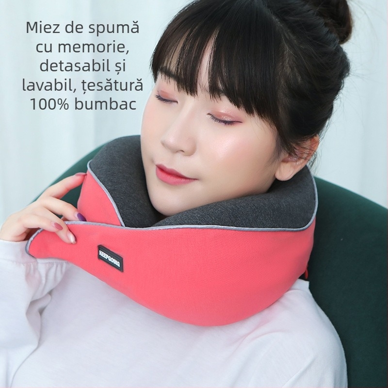 Pernă de călătorie în formă U, spumă cu memorie cu revenire lentă, sprijin pentru gât, husă din bumbac natural, ușoară