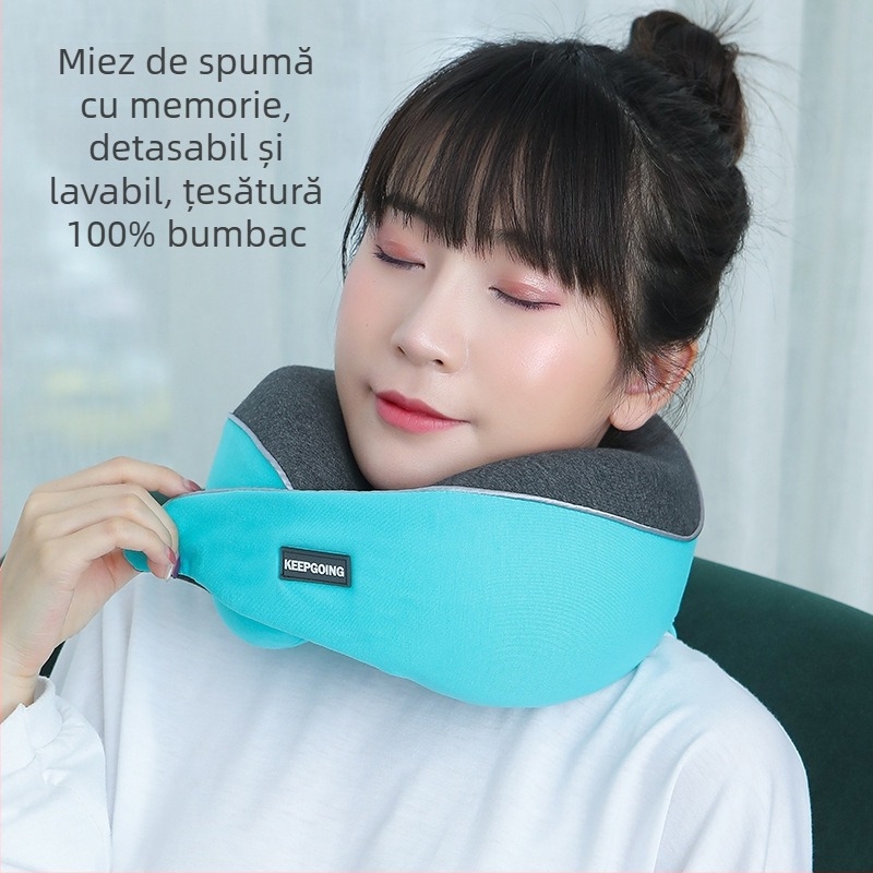 Pernă de călătorie în formă U, spumă cu memorie cu revenire lentă, sprijin pentru gât, husă din bumbac natural, ușoară