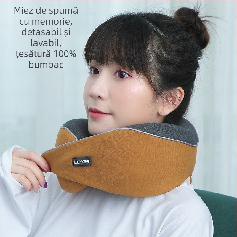 Pernă de călătorie în formă U, spumă cu memorie cu revenire lentă, sprijin pentru gât, husă din bumbac natural, ușoară
