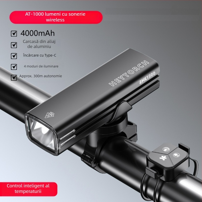Lumină pentru bicicletă cu sonerie și telecomandă wireless pentru plimbări nocturne — luminozitate înaltă, putere mare, rezistentă la apă, pentru biciclete de drum.