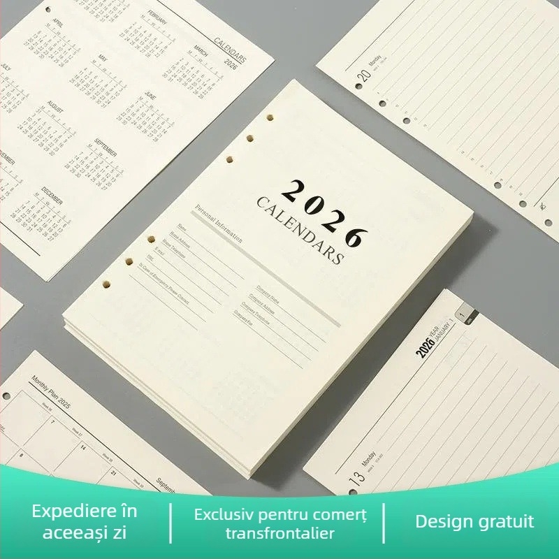 Bloc-notes cu foi detașabile, 6 găuri, hârtie Dowling pentru paginile interioare, 180 foi (360 pagini), logo personalizat disponibil