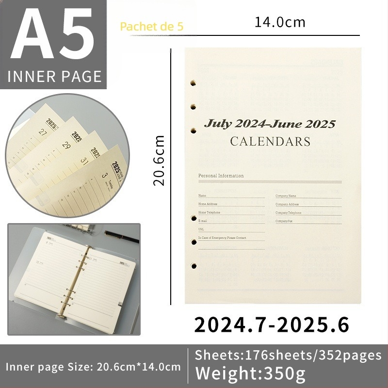 Bloc-notes cu foi detașabile, 6 găuri, hârtie Dowling pentru paginile interioare, 180 foi (360 pagini), logo personalizat disponibil