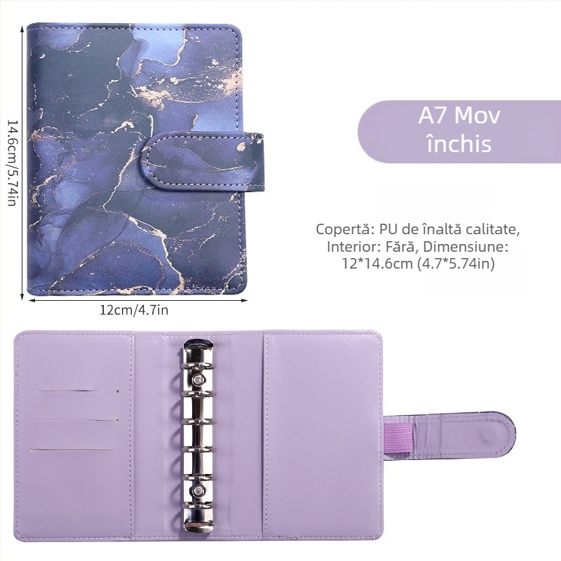 Notebook cu foi detașabile – design marmură cu nuanțe macarons; Brand: Tengtai; Model: TT-W; Foi interioare: hârtie forestieră; Personalizabil; 6 găuri