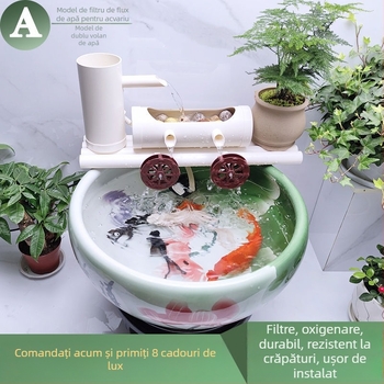 Pompă de circulație pentru acvariu cu filtrare și aerare, ornament rotund din ceramică pentru pești și țestoase