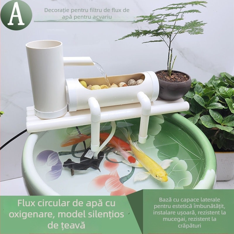 Pompă de circulație pentru acvariu cu filtrare și aerare, ornament rotund din ceramică pentru pești și țestoase