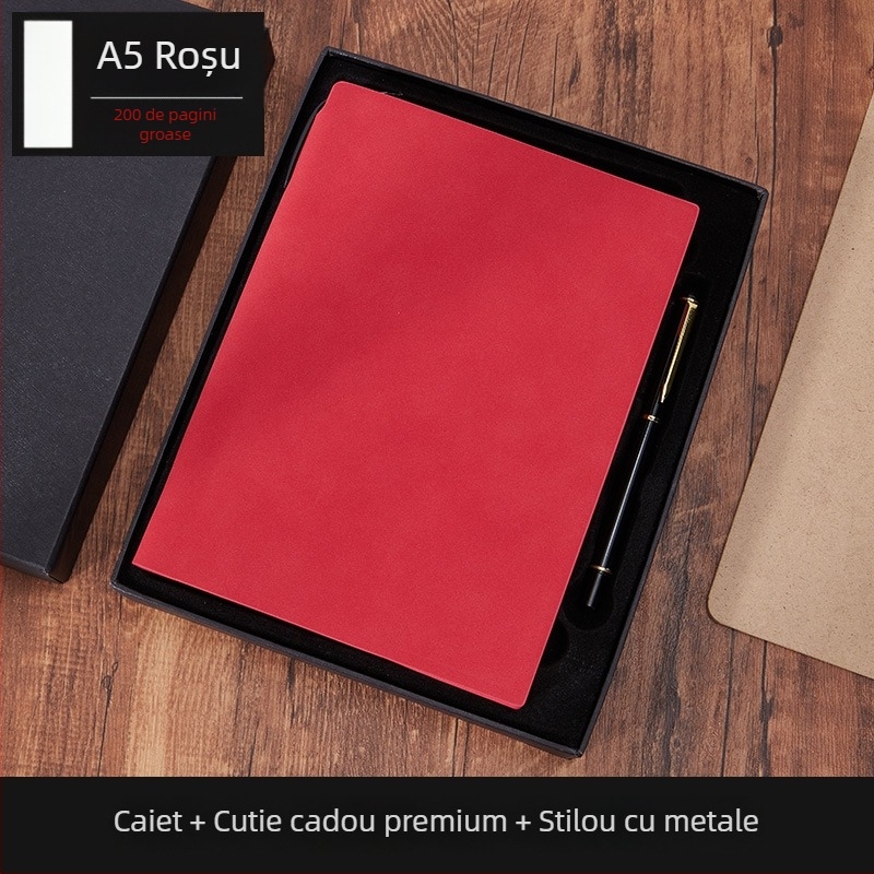 Notebook Bo Meng cu husă din piele sintetică, legare cu adeziv, hârtie Forest, 100–200 pagini, stil birou de afaceri