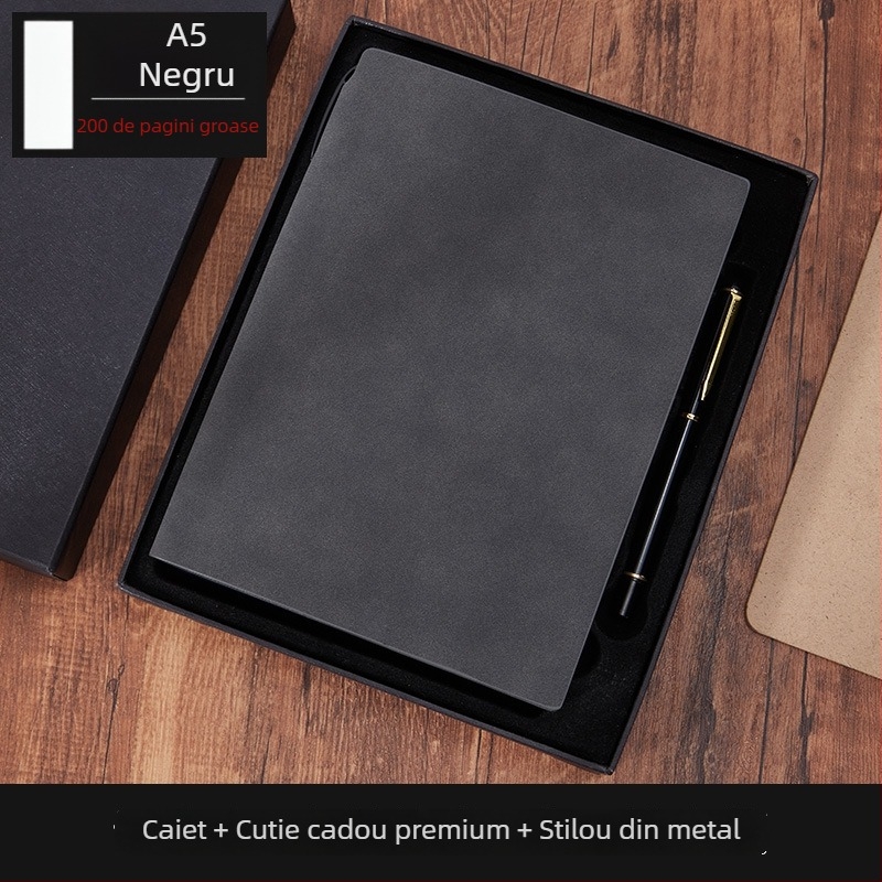 Notebook Bo Meng cu husă din piele sintetică, legare cu adeziv, hârtie Forest, 100–200 pagini, stil birou de afaceri