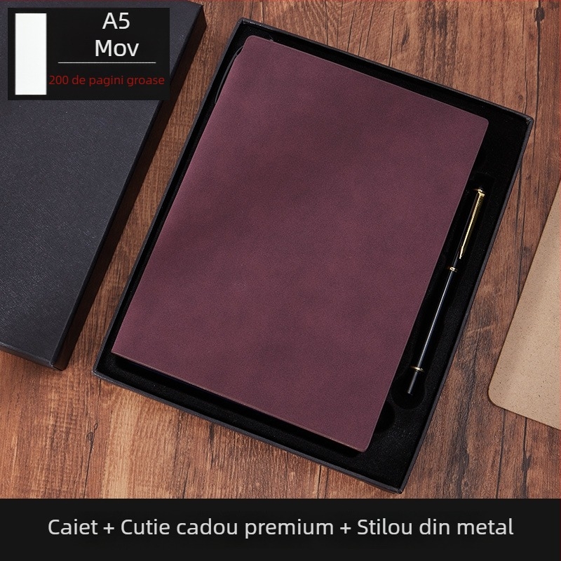 Notebook Bo Meng cu husă din piele sintetică, legare cu adeziv, hârtie Forest, 100–200 pagini, stil birou de afaceri