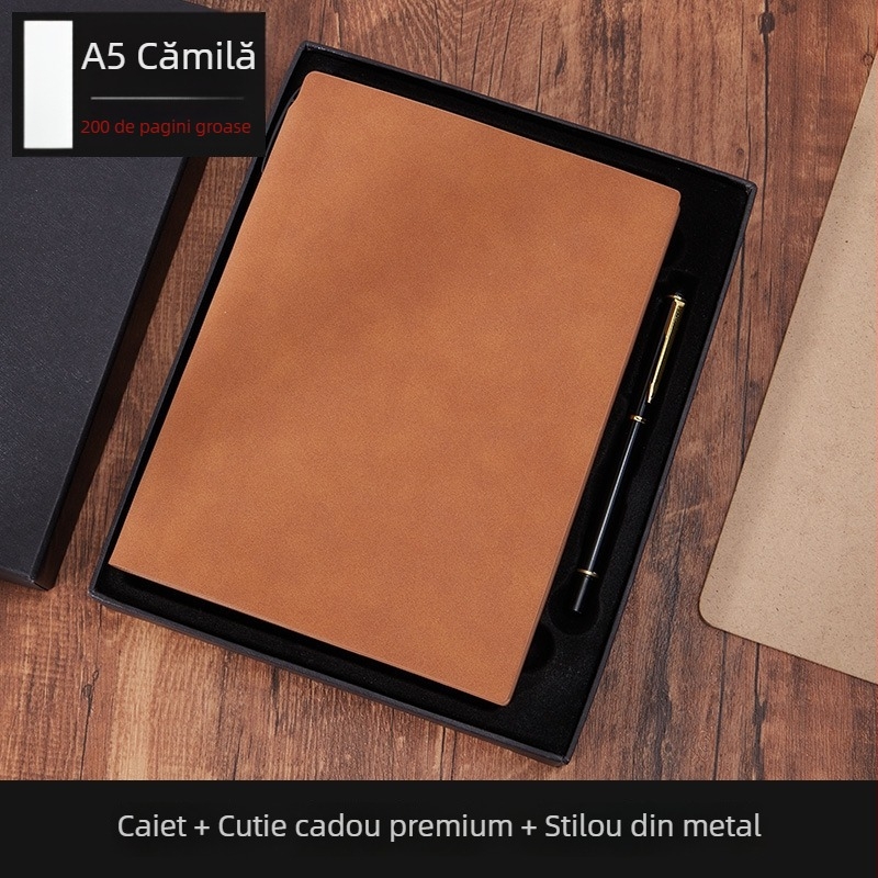 Notebook Bo Meng cu husă din piele sintetică, legare cu adeziv, hârtie Forest, 100–200 pagini, stil birou de afaceri